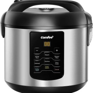COMFEE' Compact Rice Cooker, 6-in-1 Stainless Steel Multi Cooker, Slow Cooker, Steamer, Saute, and Warmer, 2 QT, 8 Cups Cooked(4 Cups Uncooked), Brown Rice, Quinoa and Oatmeal, 6 One-Touch Programs