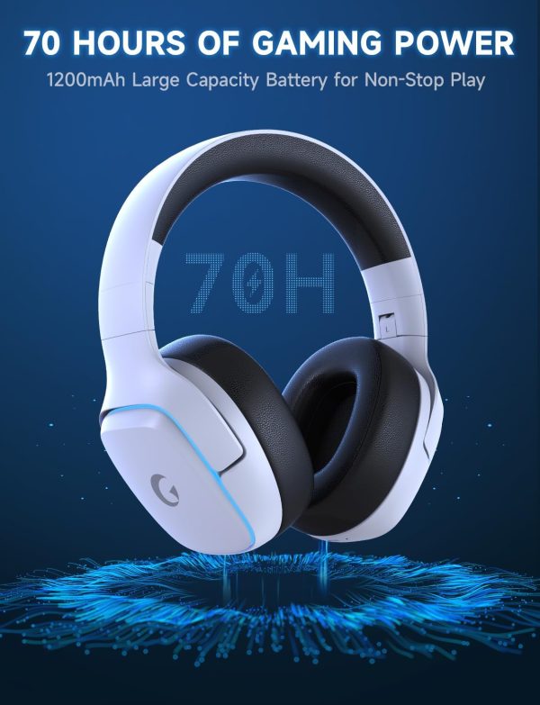 2.4GHz Wireless Gaming Headsets for PS5, PS4, PC, Switch - Bluetooth 5.3 Gaming Headphones with Noise Canceling Mic, 7.1 Surround Sound, 70H Battery, Gaming Lighting - White - Image 4